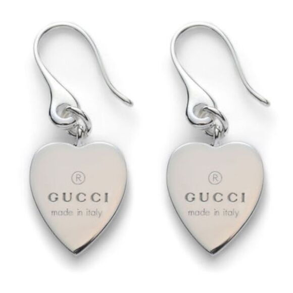 Gucci Sterling Silver Dangling Heart Earrings NEW